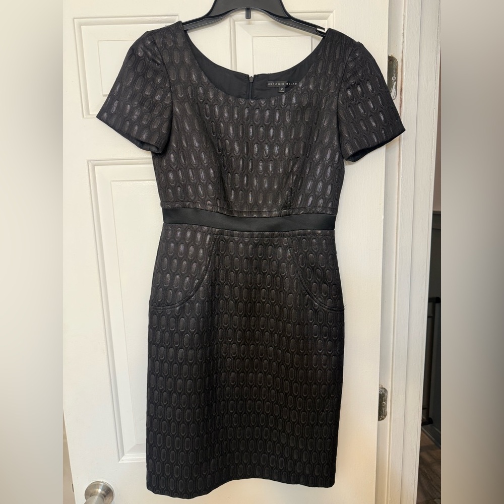 ANTONIO MELANI Black Textured Short Sleeve Midi Dress